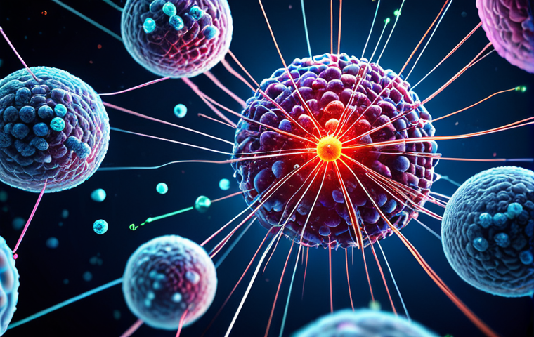 자기조립 나노소재 - **Prompt:** A visually stunning, abstract microscopic rendering of self-organizing nanomaterials. Ti...