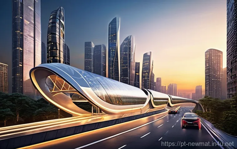 고강도 소재 - **Prompt:** A futuristic, eco-friendly urban landscape at sunset, featuring ultra-modern, resilient ...