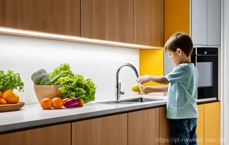 항균 기능성 소재 - **Prompt 1: Invisible Protection in a Modern Home**
    A bright, welcoming, and modern kitchen scen...