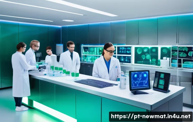 나노소재 - A futuristic medical laboratory scene showcasing ultra-sensitive nanotechnology sensors detecting bi...