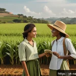 섬유소재 - A vibrant Brazilian fashion market scene showcasing models wearing eco-friendly clothing made from o...
