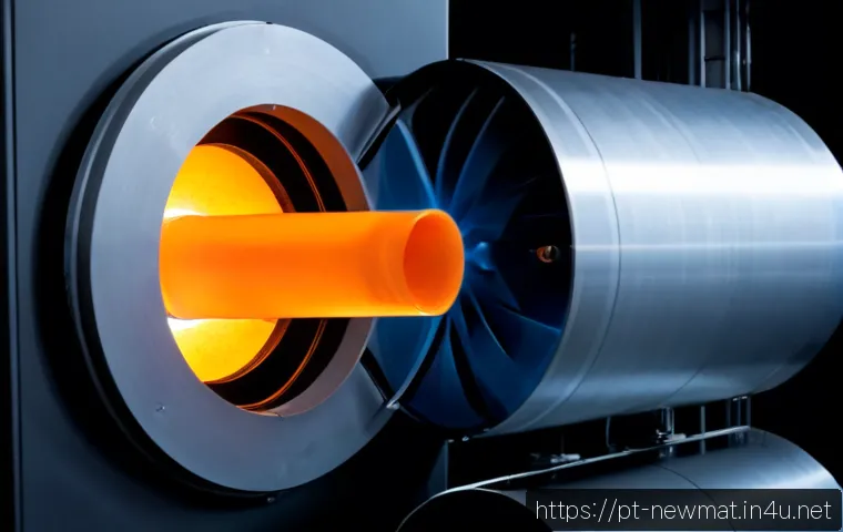 Home 17 고내열성 나노소재 - Photorealistic close-up of a high-heat-resistant nanomaterial ceramic coating on a precision metal t...